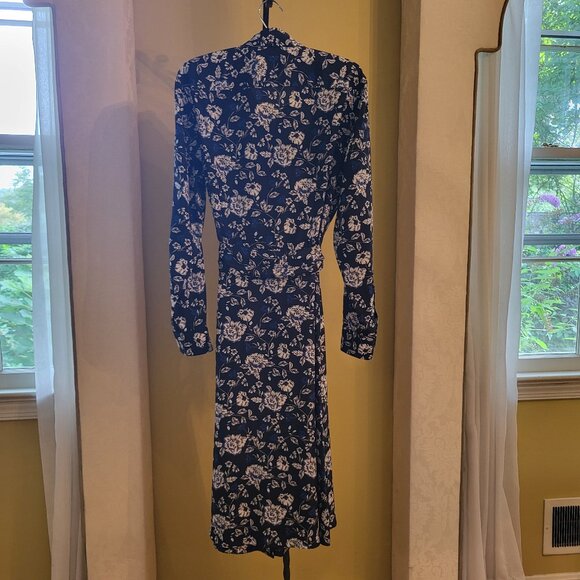 Ralph Lauren Navy Blue Floral Print Long-Sleeves Shirt Dress - Picture 4 of 6
